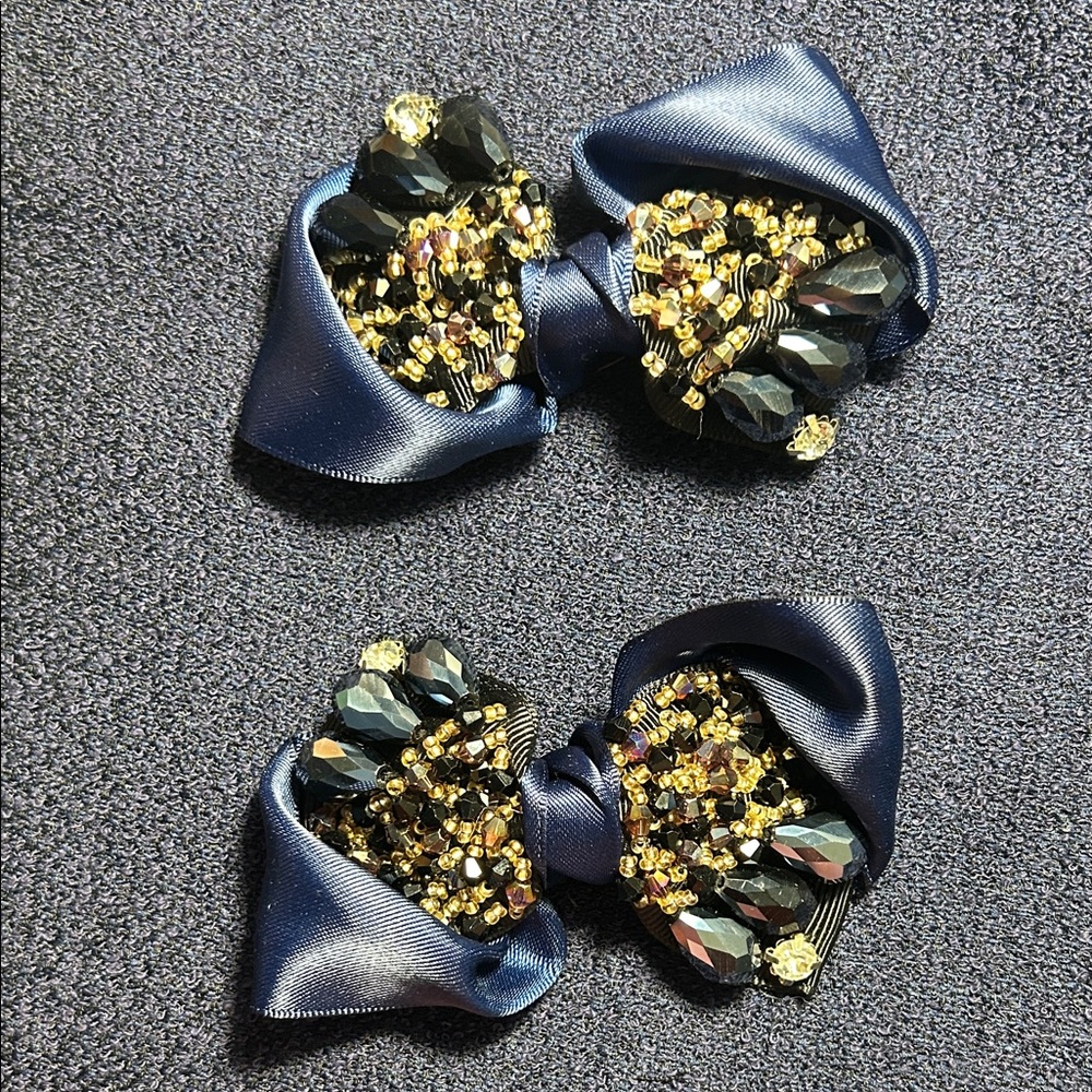 Elegant Black and Gold Beaded sew-on Bows